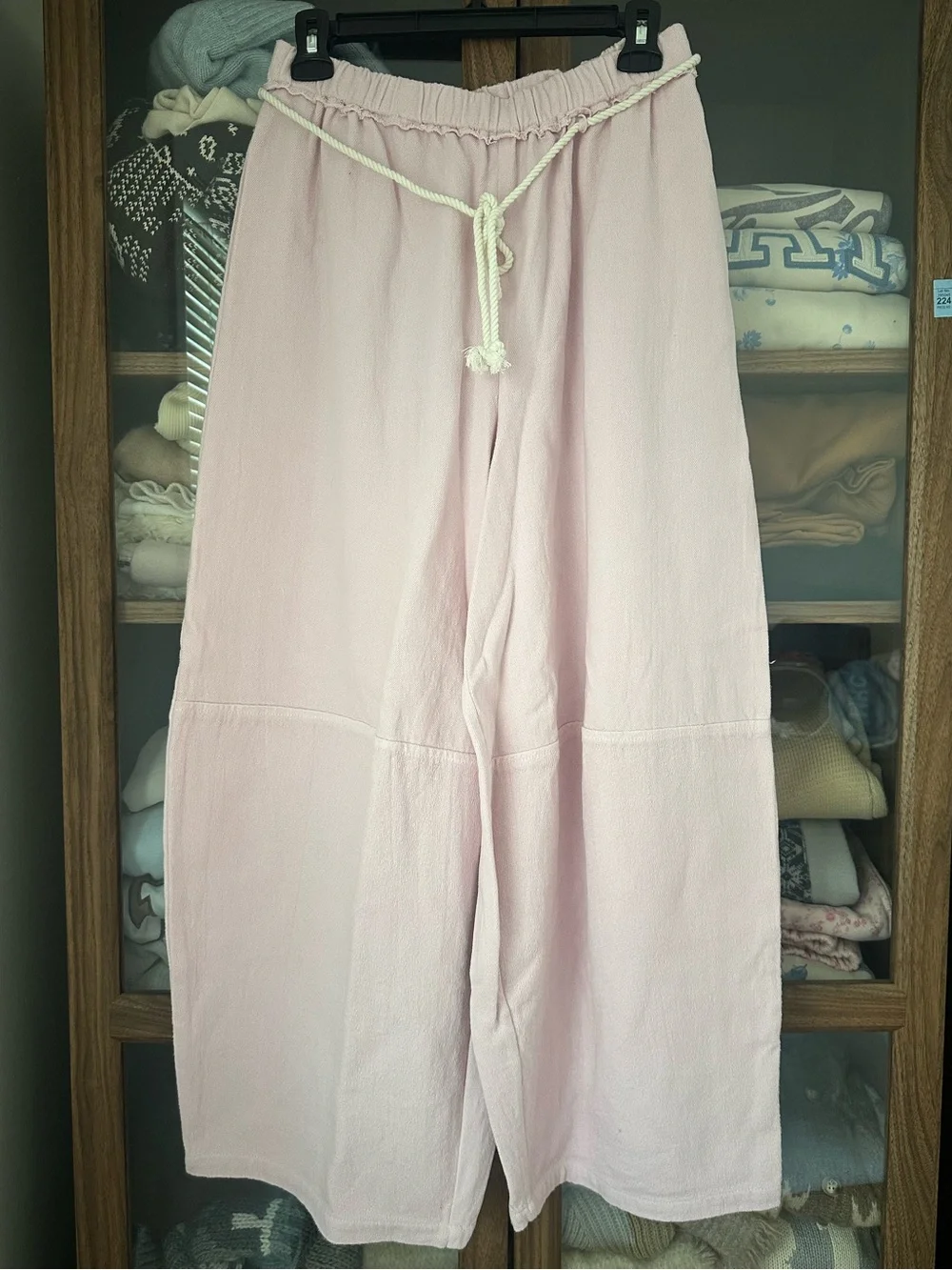 Free People Light Pink Wide-Leg Drawstring Pants